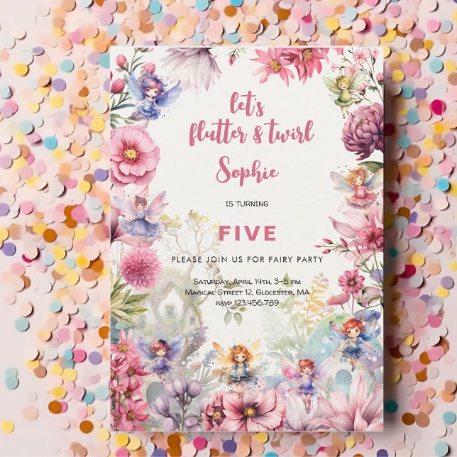 Fairy garden watercolor kids birthday invitation (Creator Uploaded)