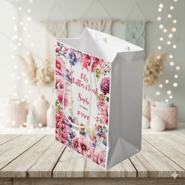 Fairy garden watercolor kids birthday medium gift bag (Creator Uploaded)