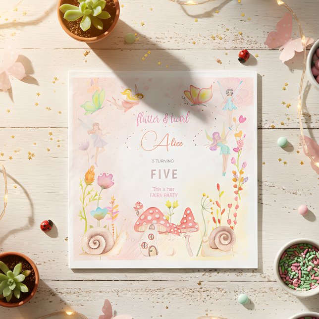 Fairy garden watercolor kids birthday napkin (Creator Uploaded)