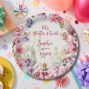 Fairy garden watercolor kids birthday paper plate