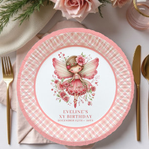 Fairy Girl Birthday Pastel Pink Floral paper plate