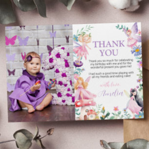 Fairy Girl Birthday Photo Thank You Card