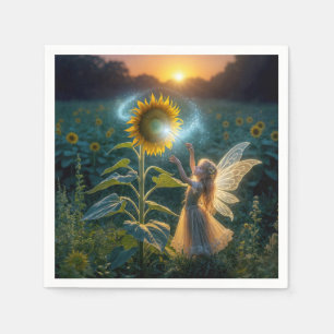 Fairy Girl Casting a Spell On a Sunflower Napkin