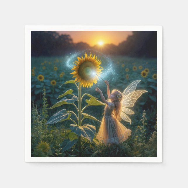 Fairy Girl Casting a Spell On a Sunflower Napkin (Front)