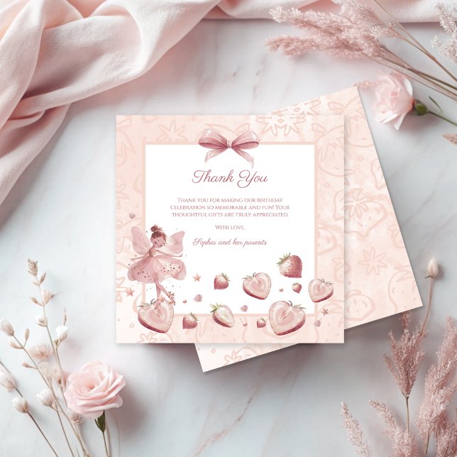 Fairy Girl Strawberry Berry Happy Birthday Thank You Card (Creator Uploaded)