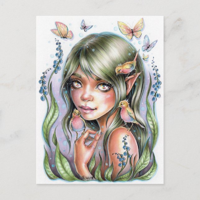 Fairy Girl With Birds Postcard (Front)