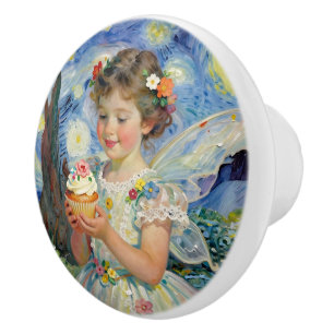 Fairy Girl with Cupcake Fairytale Ceramic Knob
