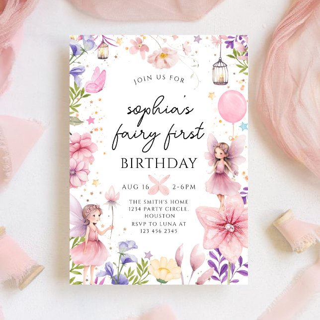 Fairy  Girls 1st Birthday Party Invitation (Creator Uploaded)