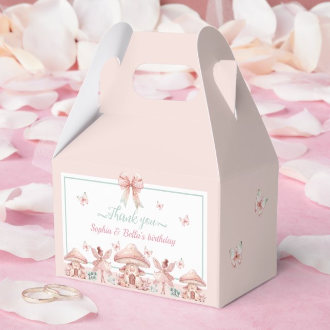 Fairy Girls Mushroom House Ribbon Twins Birthday Favour Box (Wedding)
