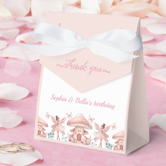 Fairy Girls Mushroom House Ribbon Twins Birthday Favour Box (Wedding)