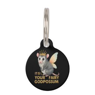 Fairy Godpossum Cute Opossum with Crown and Wings Pet Tag