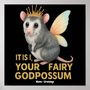 Fairy Godpossum Cute Opossum with Crown and Wings  Poster