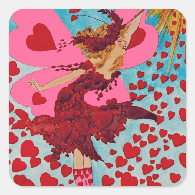 Fairy Hearts CHANGE COLOR ~ Square Stickers (Front)