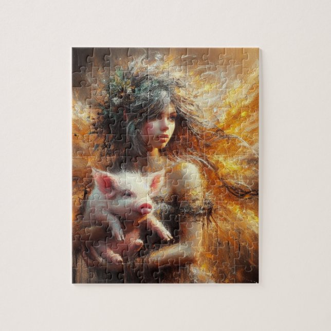 Fairy Holding a Young Pig Jigsaw Puzzle (Vertical)