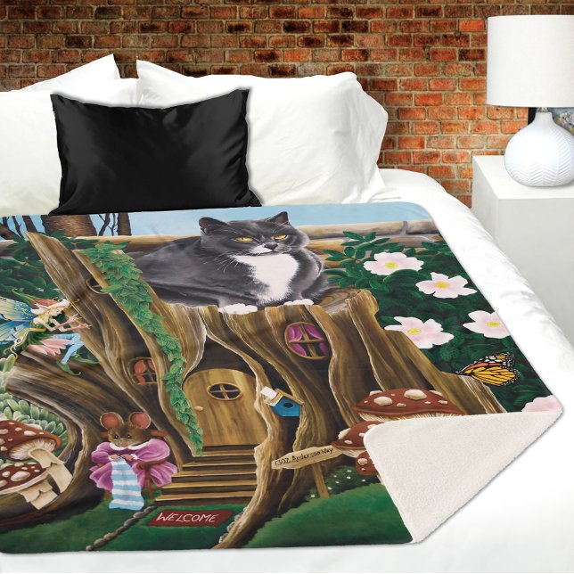 Fairy House Garden Cat Sherpa Blanket (Creator Uploaded)