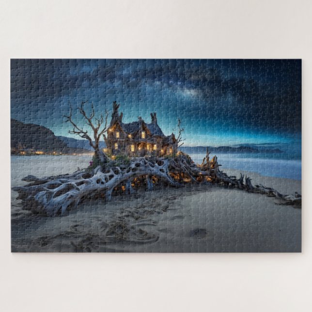 Fairy House on Driftwood Under the Stars Jigsaw Puzzle (Horizontal)