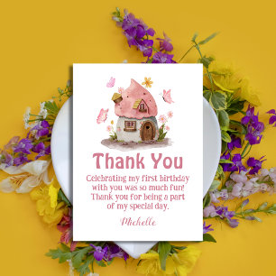fairy house thank you girl birthday pink card