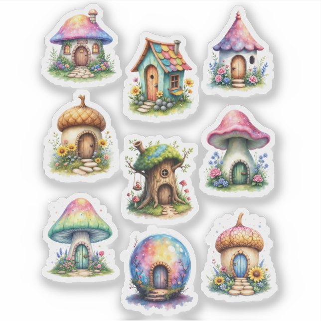 Fairy Houses Scrapbook Junk Journal Sticker Sheet (Front)