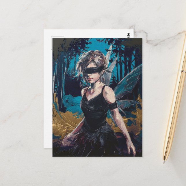 Fairy in a Blindfold in the Forest Postcard (Front/Back In Situ)