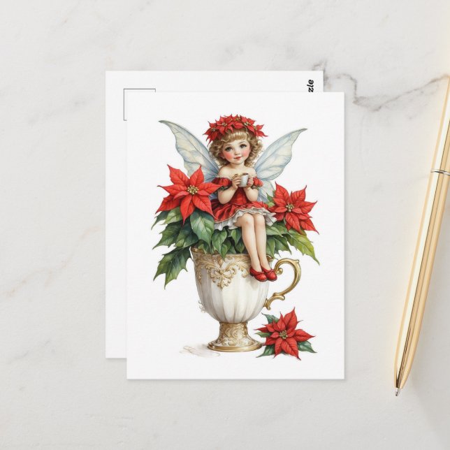 Fairy in a Christmas Teacup Postcard (Front/Back In Situ)