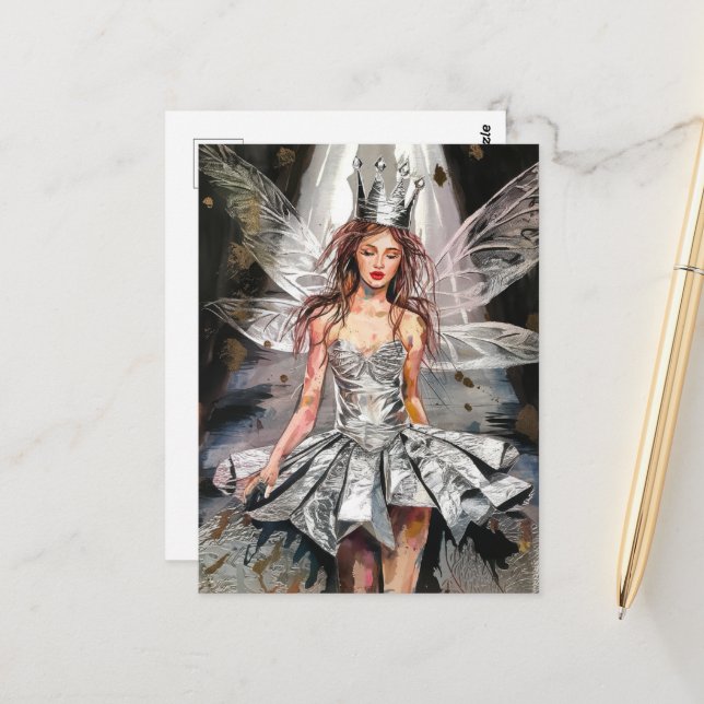 Fairy in a Fashion Foil Dress Postcard (Front/Back In Situ)