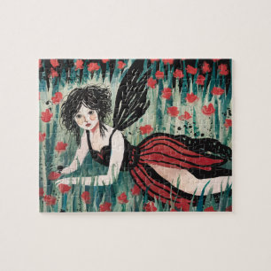 Fairy in a flower meadow watercolor jigsaw puzzle