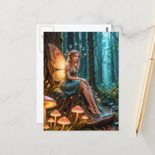Fairy in a Magical Glowing Mushroom Forest Postcard