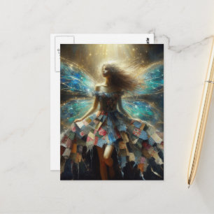 Fairy in a Patchwork Quilt Dress Postcard