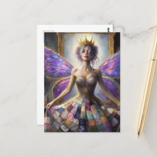 Fairy in a Quilted Dress Posing at Mirror  Postcard