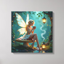Fairy in Enchanted Forest Drinking Coffee