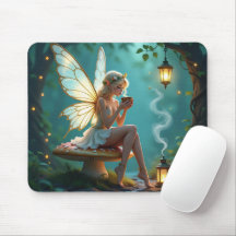 Fairy in Enchanted Forest Drinking Coffee
