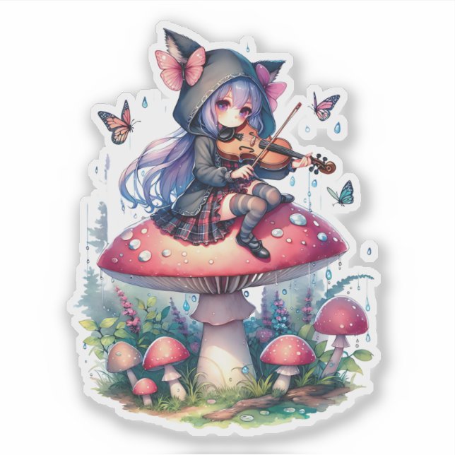 Fairy in Hoodie Playing Viola on a Mushroom  (Front)