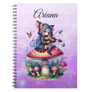 Fairy in Hoodie Playing Viola on a Mushroom Notebook