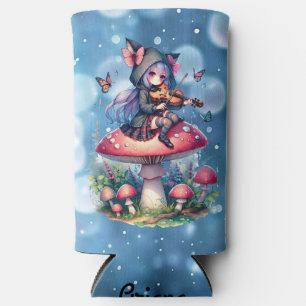 Fairy in Hoodie Playing Viola on a Mushroom Seltzer Can Cooler