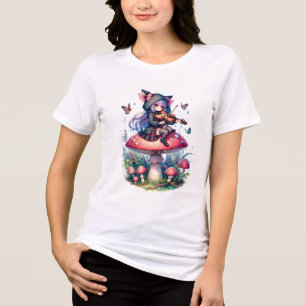 Fairy in Hoodie Playing Viola on a Mushroom Tri-Blend Shirt