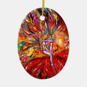 FAIRY IN RED VIBRANT RUBY CERAMIC TREE DECORATION