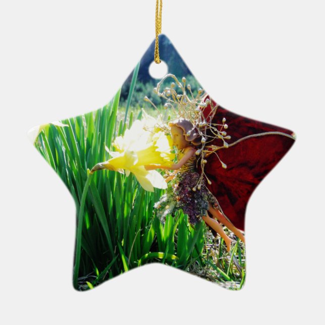 Fairy in the Daffodils Ceramic Tree Decoration (Front)