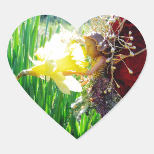 Fairy in the Daffodils Heart Sticker