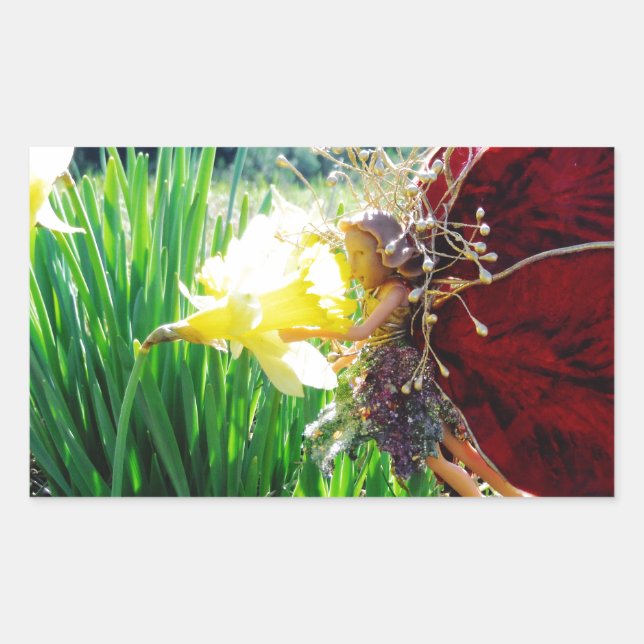 Fairy in the Daffodils Rectangular Sticker (Front)