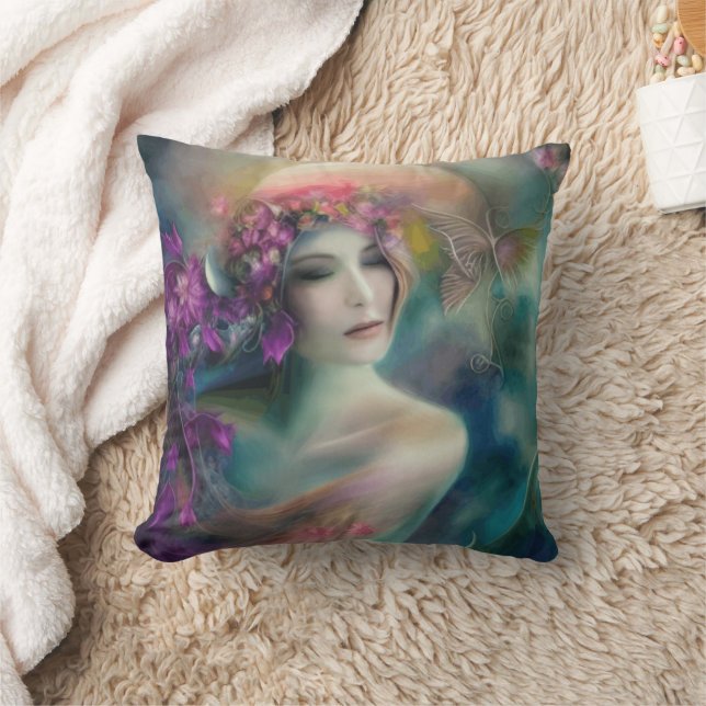 Fairy In The  Flower Garden Watercolor  Cushion (Blanket)