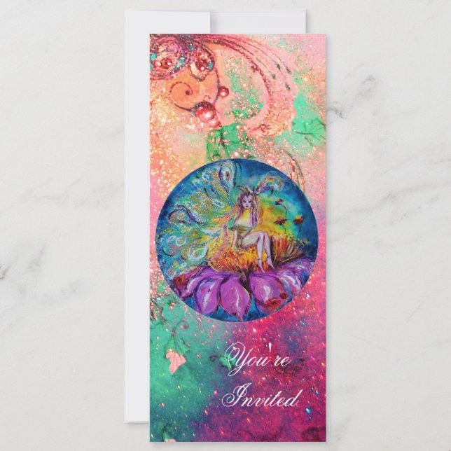 FAIRY IN THE NIGHT ,pink green blue red sparkles Invitation (Front)