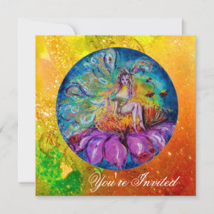 FAIRY IN THE NIGHT pink green blue yellow sparkles Invitation