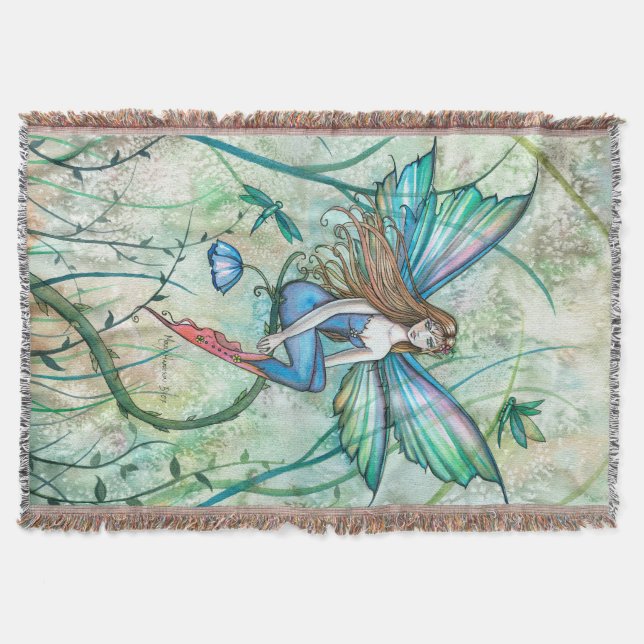 Fairy in the Vines Flower Fairy Fantasy Art Throw Blanket (Front)