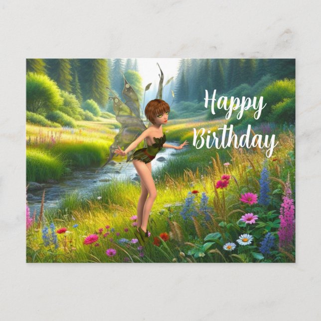 Fairy in Wildflower Garden Birthday  Postcard (Front)