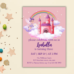 Fairy Kid's Birthday Fairytale Castle Rainbow  Invitation