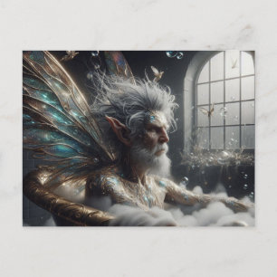 Fairy King Takes a Bath in Gold Tub Postcard