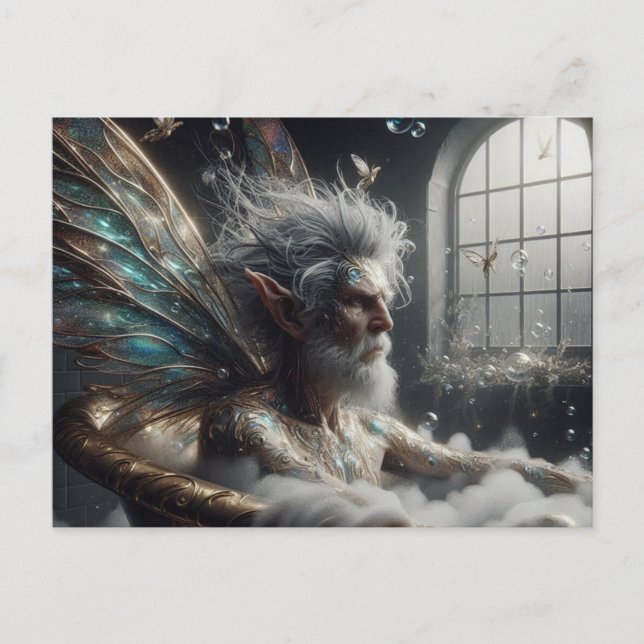 Fairy King Takes a Bath in Gold Tub Postcard (Front)