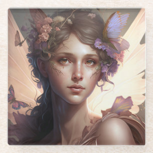 Fairy Lady Fantasy Art Glass Coaster