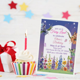 Fairy Land with Flowers and Butterflies Birthday Invitation