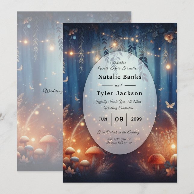 Fairy Lights and Moonlit Forest Magic Wedding Invitation (Front/Back)